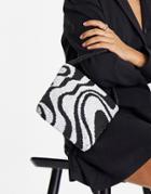 Asos Design Beaded Shoulder Bag In Mono Swirl Print-multi
