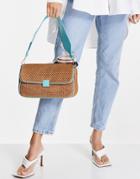 Topshop Crochet Straw Look Shoulder Bag In Brown And Turquoise