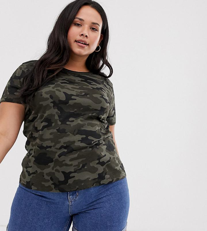 Brave Soul Plus T-shirt In Camo Print - Multi