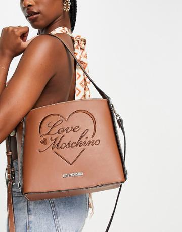 Love Moschino Script Logo Shoulder Bag In Tan-brown