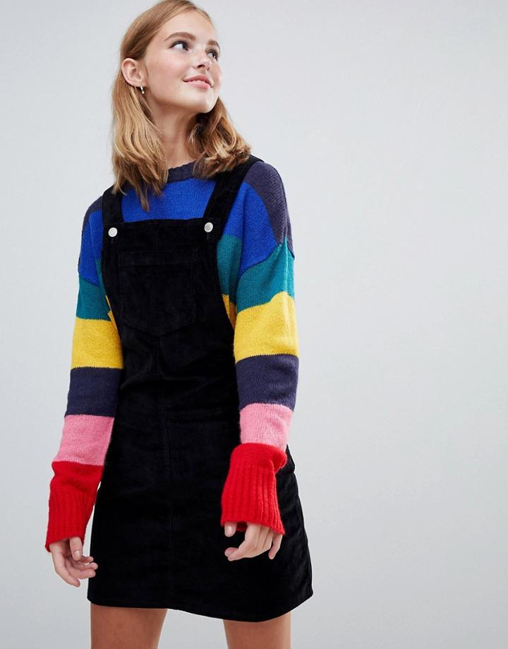 Brave Soul Alexa Overall Dress In Cord - Black