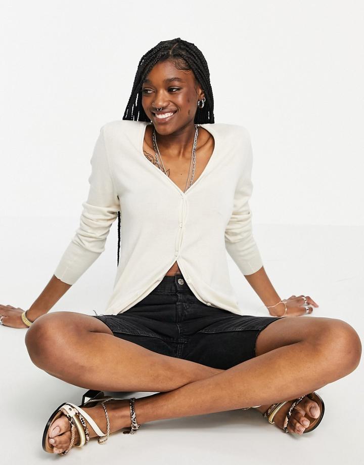 Vero Moda V Neck Cardigan In Cream-white