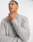 Asos Design Cable Knit Lambswool Crew Neck Sweater In Gray-grey