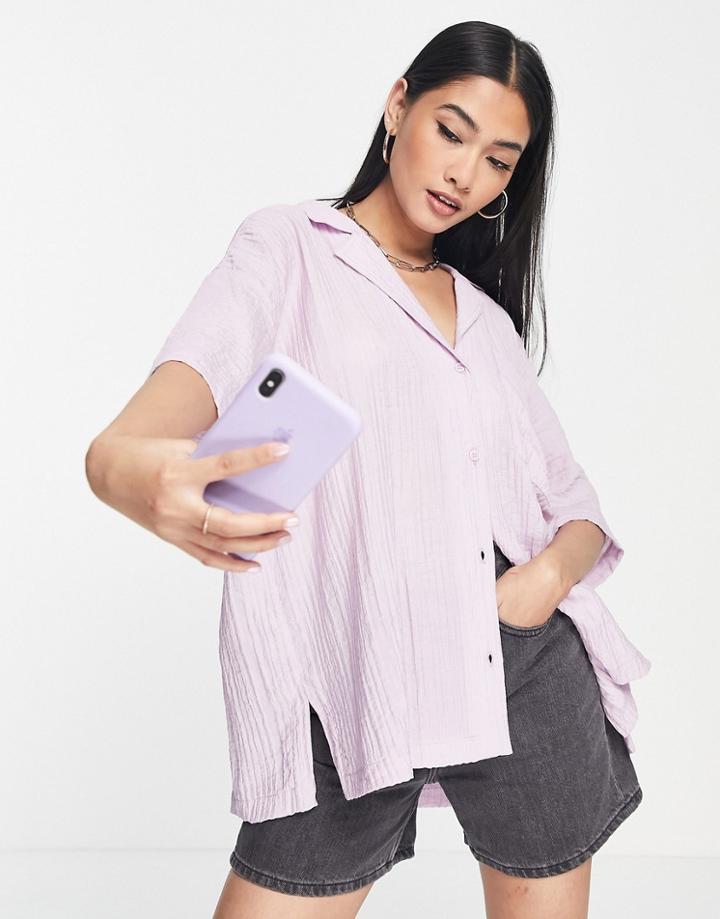 Topshop Oversized Lightweight Plain Resort Shirt In Lilac-purple