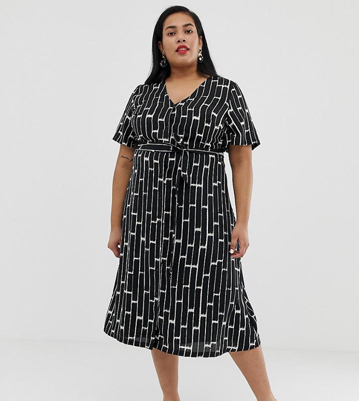 Junarose Blurred Check Midi Dress With Tie Waist - Multi