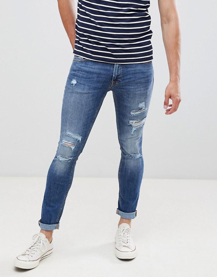 Jack & Jones Jeans In Skinny Fit Destroyed Denim - Blue
