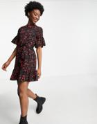 Influence Ruffle Sleeve Mini Dress In Heart Print-black