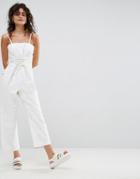 Asos Denim Jumpsuit With Corset Detail In Off White - White