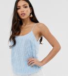 Asos Design Tall Cami With Metallic Fringe-blue