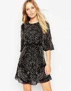 Needle & Thread Embellished Fleur Fluted Sleeve Dress - Black
