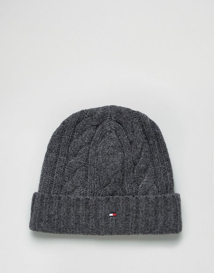 Tommy Hilfiger Cable Logo Beanie In Gray - Gray