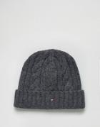 Tommy Hilfiger Cable Logo Beanie In Gray - Gray