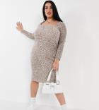 Asos Design Curve Super Soft Midi Square Neck Sweater Dress In Mini Leopard Print-brown