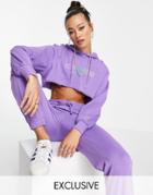 Reclaimed Vintage Inspired Cropped Hoodie With Rainbow Logo Print In Purple