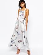 Asos Overall Maxi Dress In Blurred Floral Print - Multi
