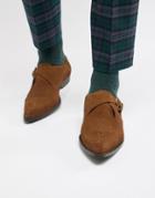 Asos Design Monk Shoes In Tan Suede With Stitch Detail - Tan