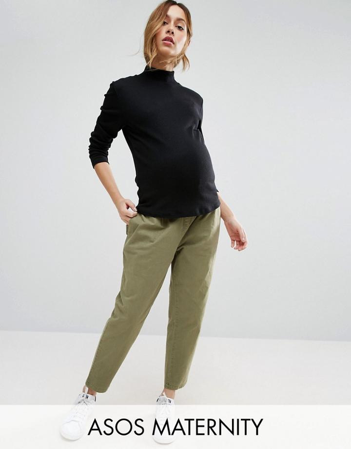 Asos Maternity Washed Utility Peg Pant - Green