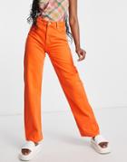 Bershka Straight Leg Jeans In Bright Orange