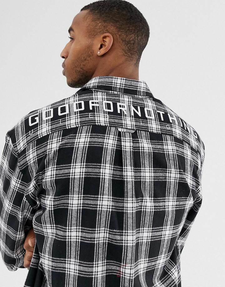 Good For Nothing Oversized Check Shirt In Black With Back Logo