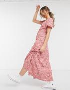 Nobody's Child Midi Dress With Buttons In Rose Print-pink