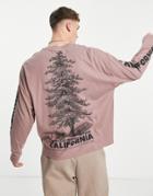 Asos Design Oversized Long Sleeve T-shirt In Light Pink With Outdoors Back And Sleeve Print