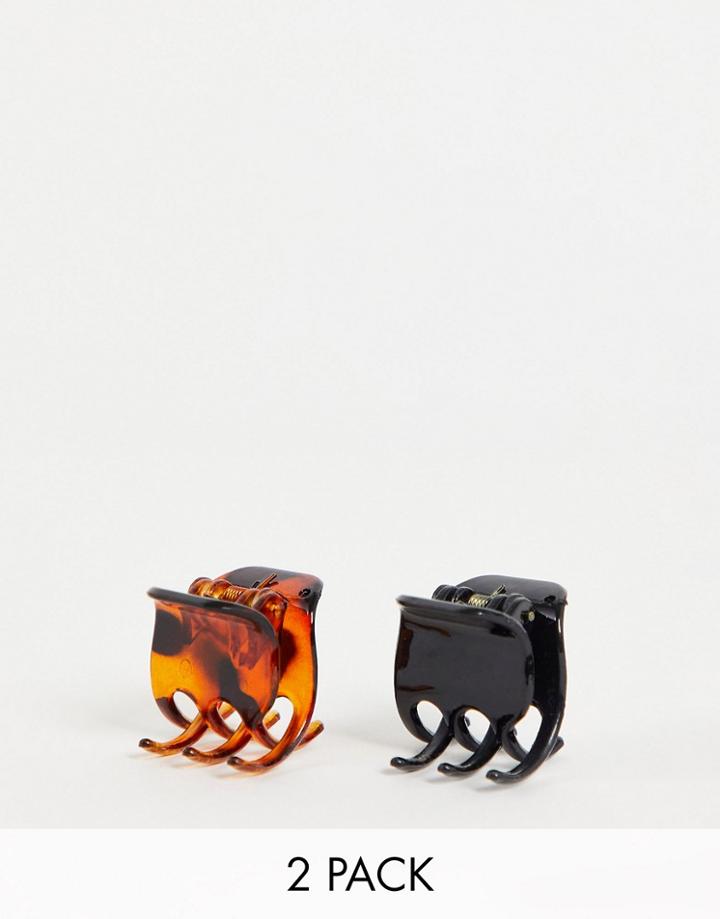 Asos Design Pack Of 2 Mini Hair Claws In Black And Tort-multi
