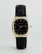 Philip Mercier Black Strap Watch With Oval Dial - Black