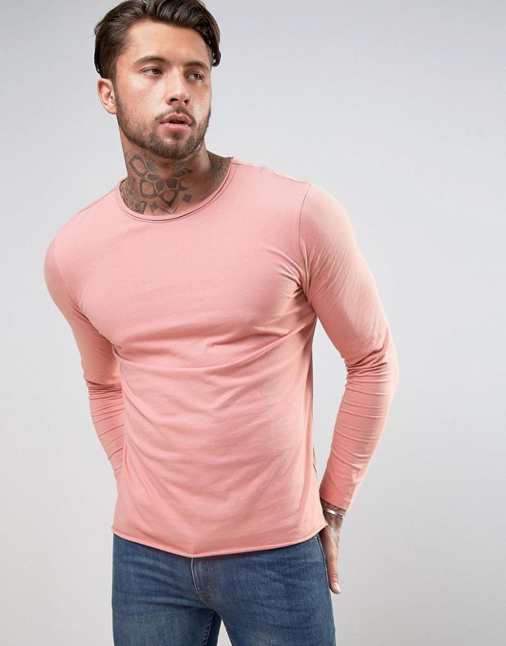 Another Influence Basic Raw Edge Long Sleeve Top - Pink
