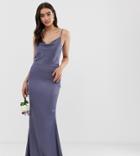 Missguided Satin Cowl Neck Maxi Dress In Blue - Blue