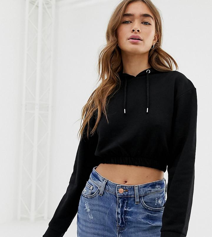 Asos Design Petite Crop Hoodie With Clean Hem In Black - Black