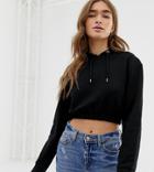 Asos Design Petite Crop Hoodie With Clean Hem In Black - Black