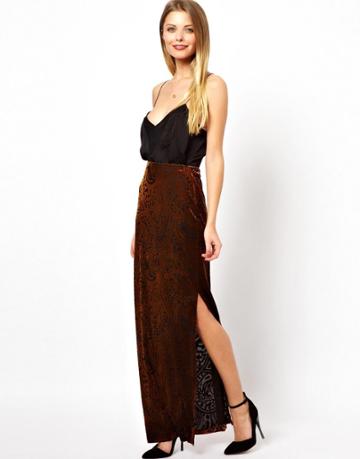 Asos Maxi Skirt In Velvet Burnout
