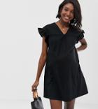Asos Design Maternity Mini Reversible Cotton Slub Smock Dress-black