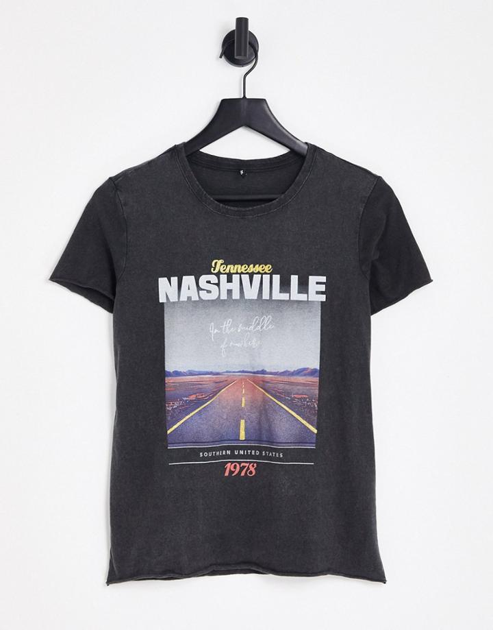 Only Nashville Motif Tee In Washed Black