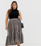 Rokoko Plus Midi Skirt With Peplum Hem - Gray