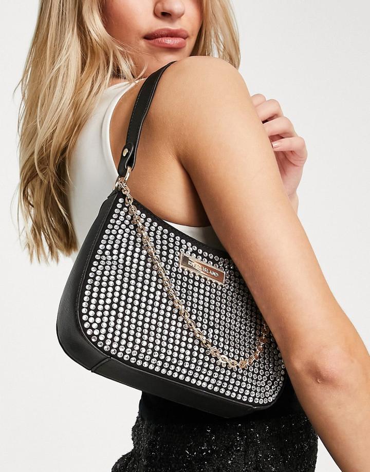 River Island Heatseal Scoop Shoulder Bag In Silver