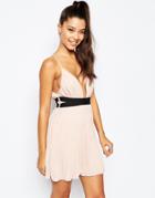 Missguided Pleated Plunge Neck Pleated Skater Dress - Nude