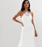 Chi Chi London Tall Halter Neck Flippy Hem Midi Dress In White - White
