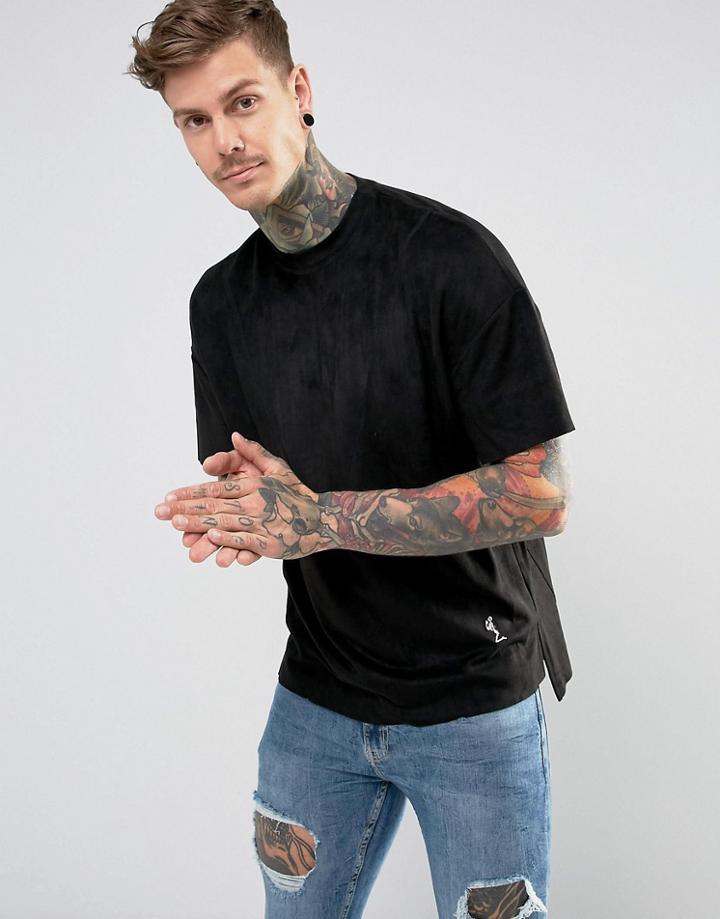 Religion T-shirt In Faux Suede With Step Hem - Black