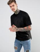 Religion T-shirt In Faux Suede With Step Hem - Black