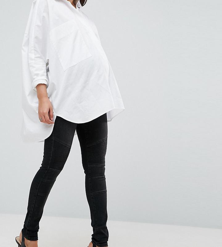 Bandia Maternity Over The Bump Biker Jean With Removable Bump Band - Black