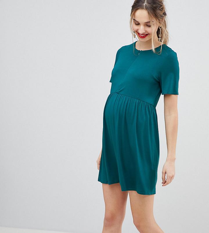 Asos Design Maternity Nursing Smock Dress With Zip Through Detail - Multi