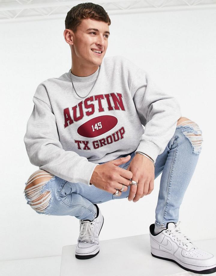 Asos Design Oversized Sweatshirt In White Heather With Large Varsity Print