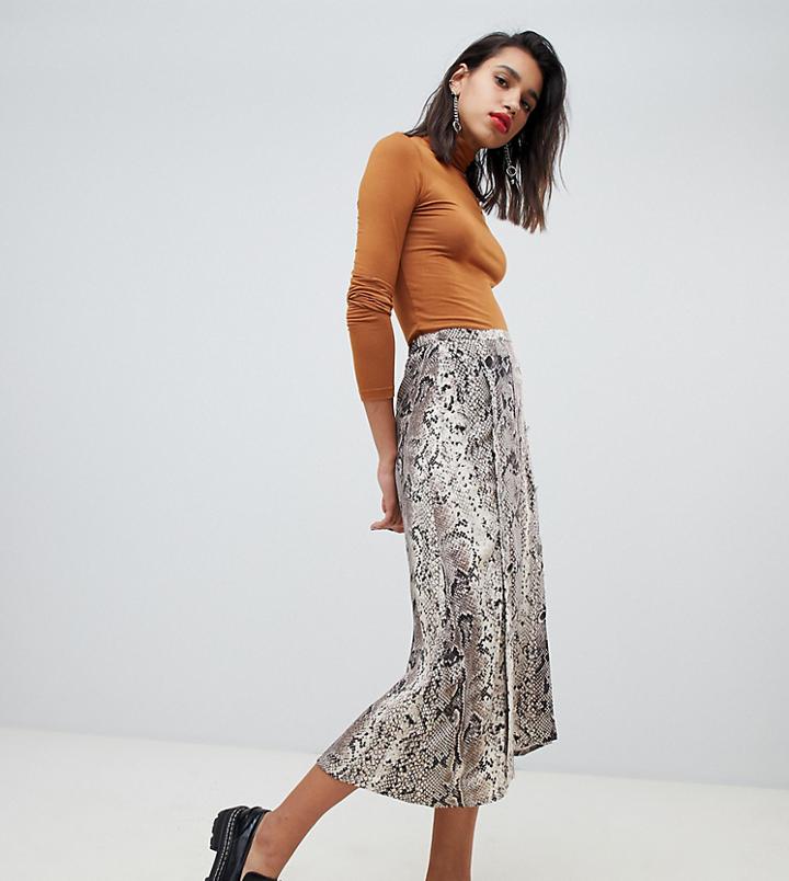 Stradivarius Snake Button Detail Midi Skirt-multi