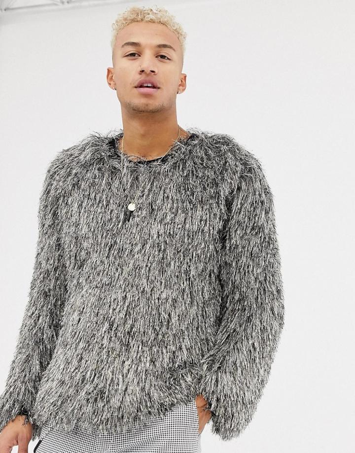 Asos Design Oversized Sweater In Gold Metallic Tassels - Gold