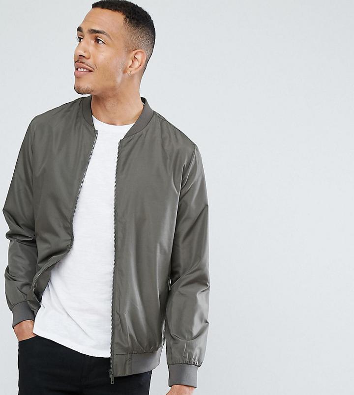 Brave Soul Tall Nylon Lightweight Bomber Jacket-green