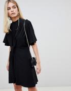 Fashion Union Shirt Dress With Tie Front Detail - Black