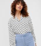 Monki Heart Chain Print V-neck Blouse In Off White