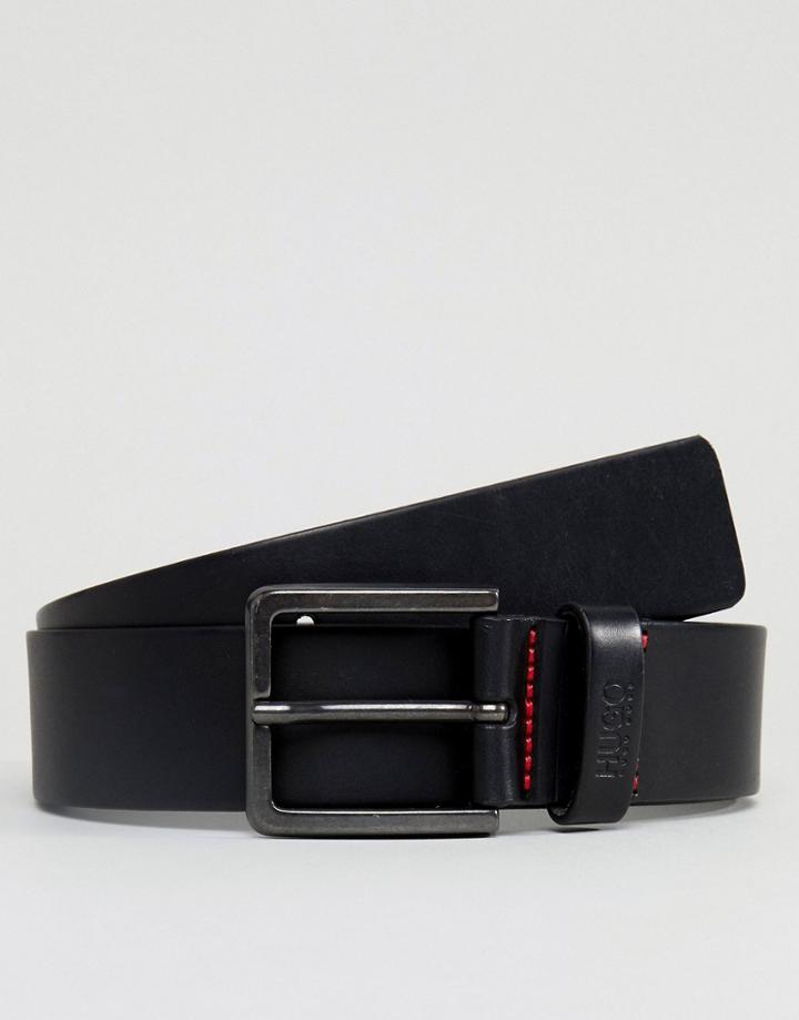 Hugo Logo Keeper Leather Belt In Black - Black