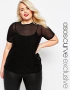 Asos Curve Mesh T-shirt With Cami - Black